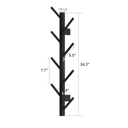 Coat Rack Wall Mount,Bamboo Vertical Hat Rack for Wall,Wall Coat Tree,Coat Hanger,Floating Coat Rack for Hats,Jackets,Bags,Entryway Bedroom (Black)