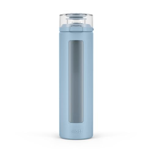Ello Syndicate 20oz Glass Water Bottle with Flip Lid and Sleeve, Tech Blue - color: Tech Blue, size: 20 Ounces