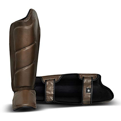 PFG Brown Vintage Genuine Leather Shin Instep - Boxing MMA Muay Thai Protection & Training