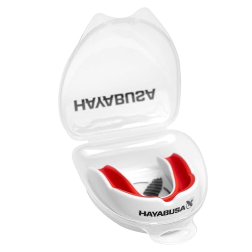 Hayabusa Combat Sports Mouth Guard Youth, Kids and Adult Sizes Comes with Case - White/Red, Adult - color: White/Red, size: Adult