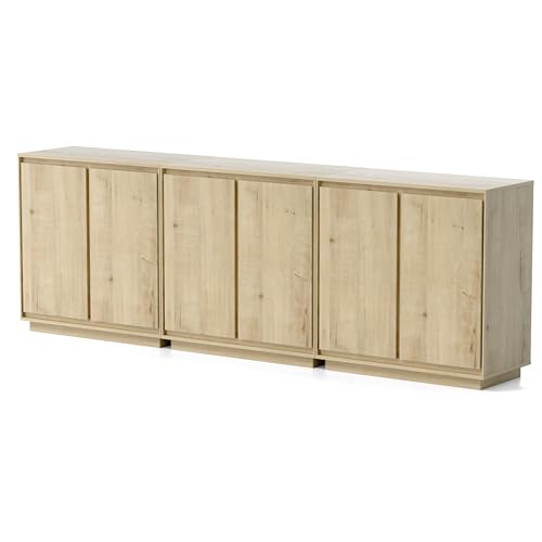 Buffet Storage Cabinet Set of 3, Sideboard Accent Cabinet with Adjustable Shelves and Handless Design, Credenza, Console Table for Living Room, Light Oak