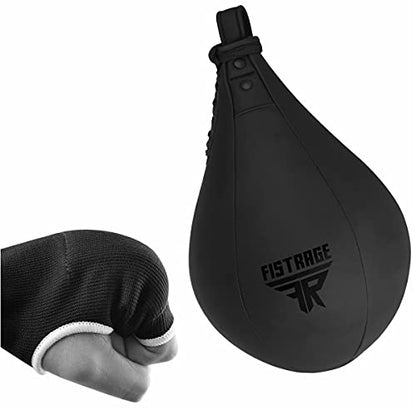 FISTRAGE Speed Ball Boxing Hand Wraps MMA Muay Thai Training Punching Dodge Striking Bag Leather Kit Hanging Swivel Workout Speedball Kicking with Mitt (Black) - color: Black, size: Large-X-Large