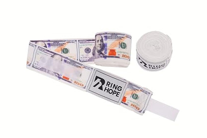 RingHope 180-Inch Boxing Hand Wraps – Money Dollar Print – Wrist & Knuckle Support for Boxing, MMA, Muay Thai & Kickboxing – Breathable Semi-Elastic Wraps