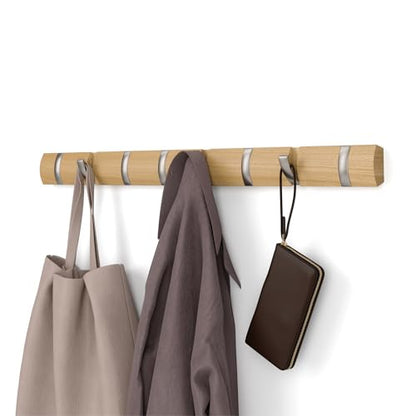 Umbra Flip Coat Rack, Wall Mount 8-Hook, Space Saving, Natural/Nickel - color: Natural, size: 8 hook