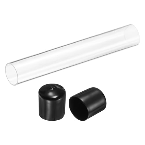 uxcell Clear Rigid Acrylic Pipe, 56mm(2.2") ID x 60mm(2.36") OD 18" Round Polycarbonate Tube Plastic Tubing with Rubber Caps for Plumbing, Lighting, Aquarium, DIY Projects - size: 56mm ID x 60mm OD 18"