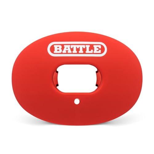 Battle Oxygen Lip Protector Mouthguard with Convertible Strap – Football and Sports Mouth Guard – Maximum Oxygen Supply – Mouthpiece Fits With or Without Braces – Impact Shield Covers Lips and Teeth - color: Red