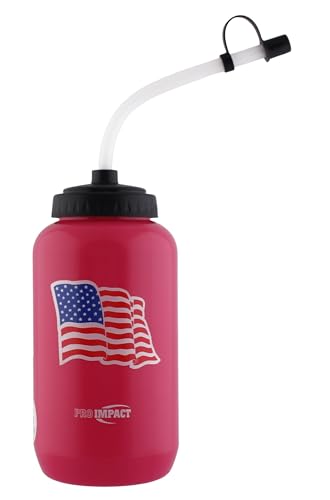 Squeezable Water Bottle Bendable Long Straw - LDPE BPA Free Plastic - Hydration for Baseball Hockey Gym MMA Yoga Boxing Cycling Softball Football Lacrosse (35.5 Oz.) - style: Pink American Flag