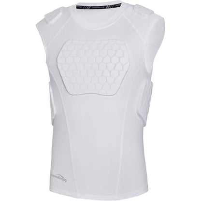 COOLOMG Youth Football Padded Shirt Chest Rib Protector - color: White-6pad, size: Large