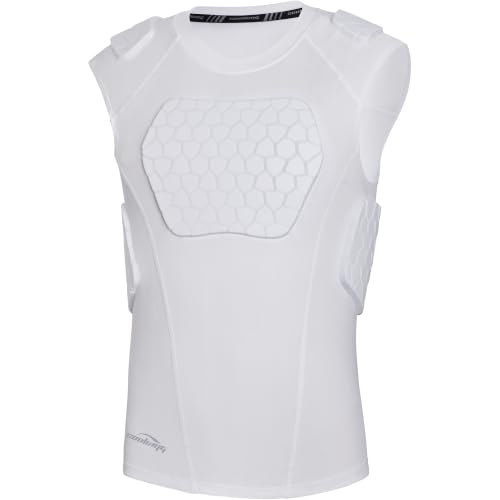COOLOMG Youth Football Padded Shirt Chest Rib Protector - color: White-6pad, size: Small