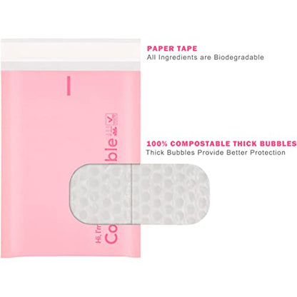 6x10 100% Biodegradable Bubble Mailers,25 Count Pink #0 Compostable Padded Packaging Wrap Envelopes Pouches Eco Friendly Self Seal Bags - color: Pink