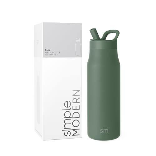 Simple Modern Insulated Water Bottle with Manual Straw | 34oz | Olive - color: Olive Grove, style: 34oz