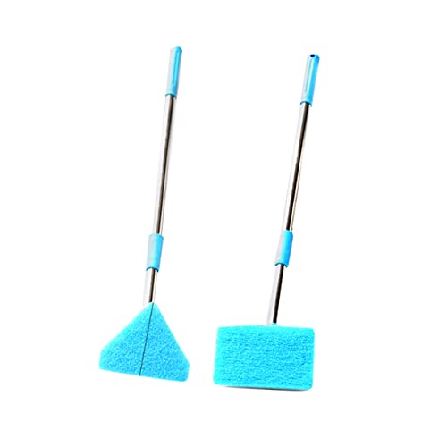 2 Pcs Cleaning Brush Fish Tank Scrubbing Upholstery Cleaner Bucket Dryer Vent Grout Cleaner Sponges Aquarium Tools Fish Net Cleaner Brush with Long Handle Blue