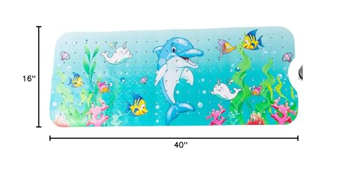 Bath Mat Long 40x16 – Non-Slip Bathtub Mat with Secure Suction Cups & Drain Holes with Fun Dolphin Design - Bathroom Shower Mat for Tub for Kids and Toddlers (Bath Dolphin) - color: Dolphin Print