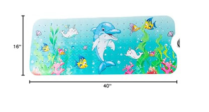 Bath Mat Long 40x16 – Non-Slip Bathtub Mat with Secure Suction Cups & Drain Holes with Fun Dolphin Design - Bathroom Shower Mat for Tub for Kids and Toddlers (Bath Dolphin) - color: Dolphin Print