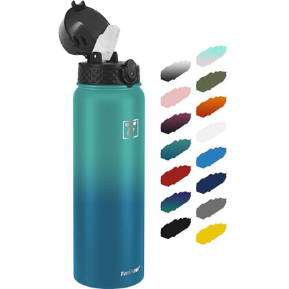 Fanhaw 40oz Kids Stainless Steel Water Bottle with Straw Lid, Green Blue - color: Green Blue, style: 40 Ounces