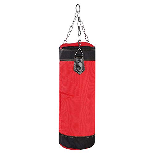 Boxing Training Punch Bag, Canvas Punching Bag Set with Sandbag/Metal Chain/Hook/Carabiner, Perfect for Developing Hand and Foot Technique(Red 60cm)