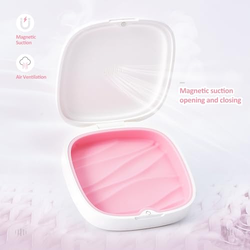2Pack Retainer Case Slim Aligner Case Vent Holes Removable Silicone Insert (2Pack White Pink) - color: 2Pack White Pink
