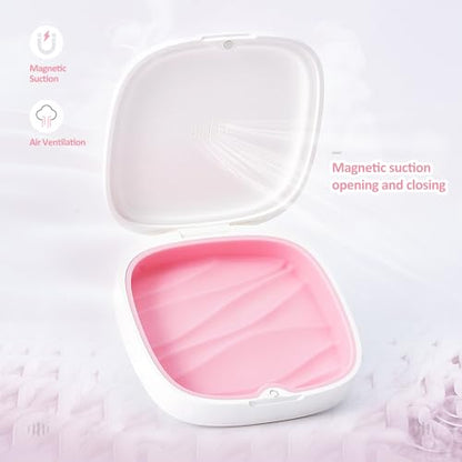 2Pack Retainer Case Slim Aligner Case Vent Holes Removable Silicone Insert (2Pack White Pink) - color: 2Pack White Pink