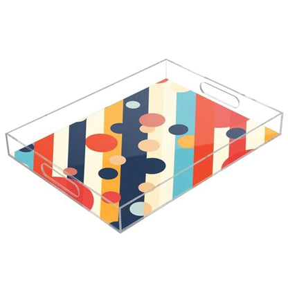Acrylic Tray Clear Serving Vanity Ottoman Bathroom Coffee Table Countertop Organizer Raised Edge Spill Proof Multicolor Stripe Retro - color: Multicolor Stripe Retro