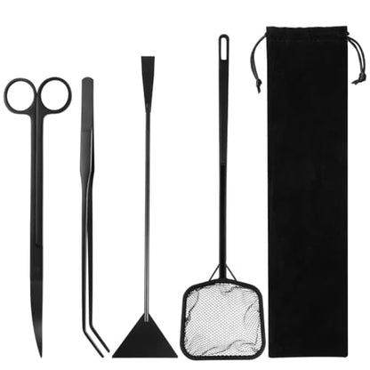 4-in-1 Aquarium Kit for Small Aquariums Fish Tanks, Curved Scissors, Curved Tweezers, Sand Spatula, Aquatic Plant Tools Cleaning Kit