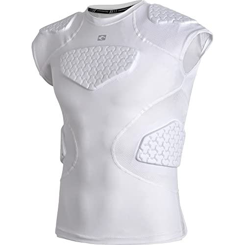 COOLOMG Youth Football Padded Shirt Chest Rib Protector - color: White, size: X-Large