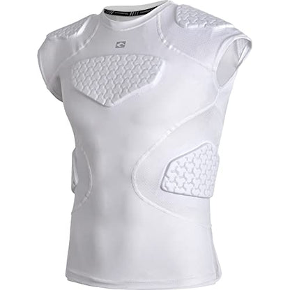 COOLOMG Youth Football Padded Shirt Chest Rib Protector - color: White, size: Large