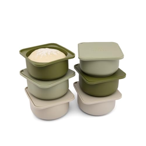 Pizza Dough Proofing Silicone Containers with Lids | Pizza Making Accessories | The Perfect Pizza | Set of 6 | Multi Green (2 Dough, 2 Olive, 2 Sage) | Original Size (make 12" Pizzas) - color: Multi Green, size: Pack of 6