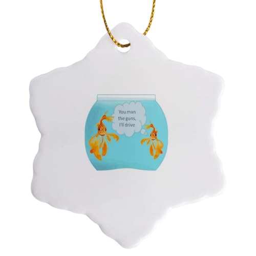 3 inch Snowflake Porcelain Ornament - There were Two Goldfish in A Tank Joke Vector Art - Goldfish