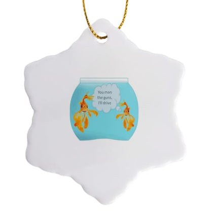 3 inch Snowflake Porcelain Ornament - There were Two Goldfish in A Tank Joke Vector Art - Goldfish