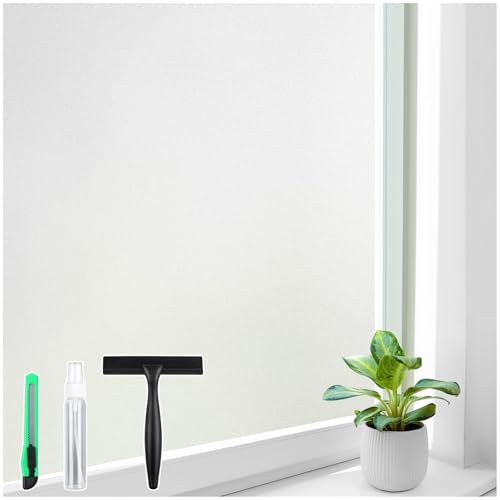 Homein Frosted Glass Window Privacy Film with Tools UV Blocking Privacy Film for Glass Windows, Static Cling No Glue Removable Reusable Anti Glare for Home Day and Night, Pure 17.5" x 78.7"