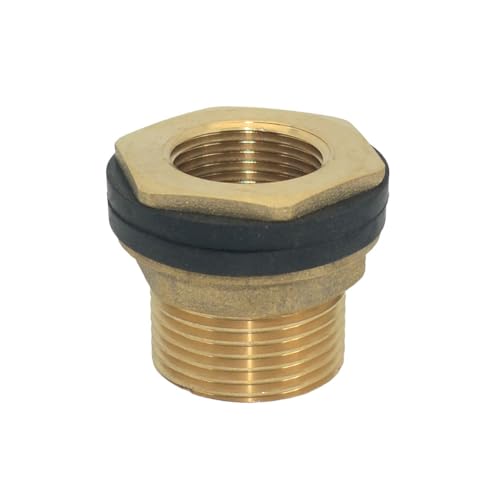 VARMHUS Solid Brass Bulkhead Fitting,2 Rubber Seal Washers, NPT Female to NPT Male Thread Water Tank Connector for Rain Barrels Aquariums (1PC 1" Female 3/4" Male) - size: 1PC 1" Female 3/4" Male