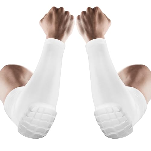 AceList 2PCS Elbow Pads with Padded Compression Shield Shape Arm Sleeves for Protection - Suitable for Basketball, Volleyball - color: White, size: Large