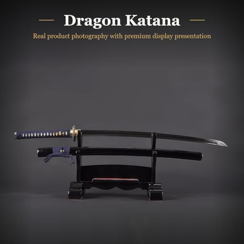 Hand Forged 1045 Heat-Tempered Katana, Full Tang Sword - color: Dragon Tsuba