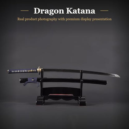 Hand Forged 1045 Heat-Tempered Katana, Full Tang Sword - color: Dragon Tsuba