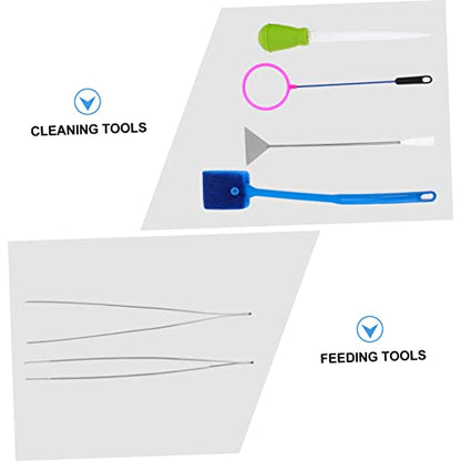 BESPORTBLE 7pcs Fish Tank Cleaning Tools Set Small Pool Net Skimmer Magnet Cleaner for Aquarium Aquascaping Spatula Brush Tweezers Kit Random Color