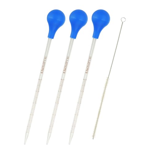 PATIKIL Graduated Dropper Pipettes Kit, 3 Pcs 0.5ml Borosilicate Glass Pipette with Blue Rubber Cap and Brush for Transfer Liquid for Lab, Chemistry, Clear - size: 0.5ml