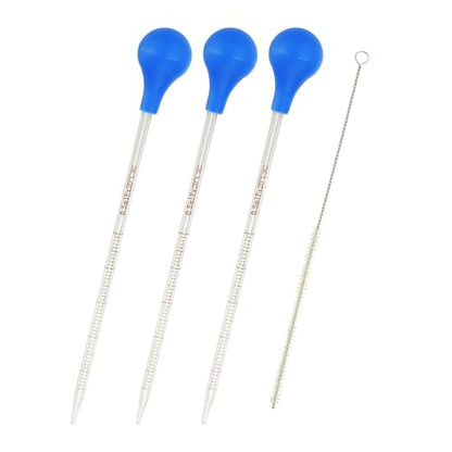 PATIKIL Graduated Dropper Pipettes Kit, 3 Pcs 0.5ml Borosilicate Glass Pipette with Blue Rubber Cap and Brush for Transfer Liquid for Lab, Chemistry, Clear - size: 0.5ml