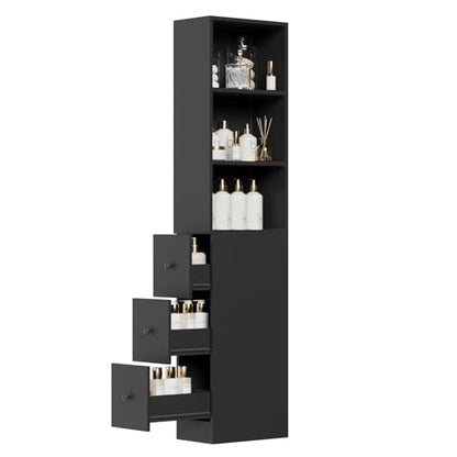 ARTETHYS Tall Narrow Free Standing Bathroom Storage Cabinet with 3-Level Adjustable Shelves Home - Space Saver for Living Room Kitchen - Classic Black - color: Black