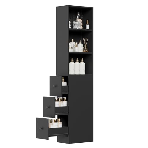 ARTETHYS Tall Narrow Free Standing Bathroom Storage Cabinet with 3-Level Adjustable Shelves Home - Space Saver for Living Room Kitchen - Classic Black - color: Black