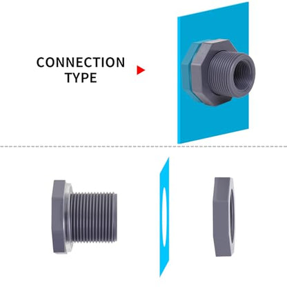 ChillWaves PVC Bulkhead Fitting 1" Double Thread Connector Adapter for Water Tank, Aquariums, Rain barrels(8-PACK) - size: 1 Inch, style: Bulkhead Fitting