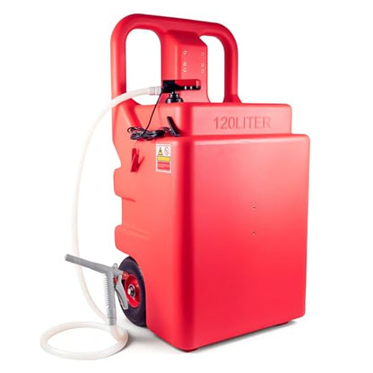 32 Gallon Fuel Transfer Caddy, 120L Portable Gas Caddy with 4 AA Battery Powered Pump for Gasoline Diesel, PE Diesel Transfer Tank, Manual Fueling Nozzle, for Easy Fuel Transportation - size: 32Gallon 3.8GPM