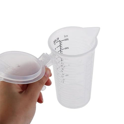 Measuring Cup With Lid,Plastic Measuring Cups,ML measuring cup for liquid,With Handle,Measuring Cup with 2 Scales (OZ, ML) and V-Shaped Spout, Easy to Read,250ml