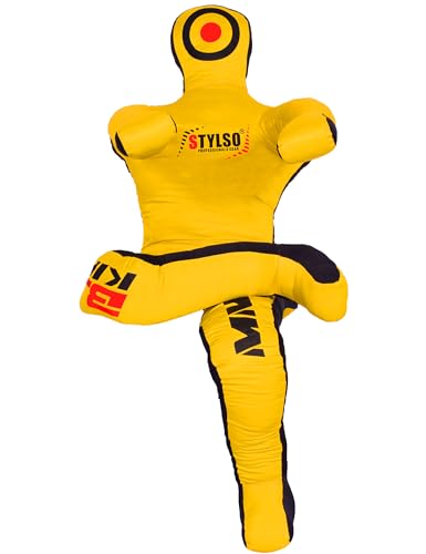 Un-Filled Grappling Dummy Wrestling Dummy Jiu Jitsu Dummy for BJJ MMA Judo Karate Practice Adult Kids - color: Yellow Sit, size: 5ft / 60"