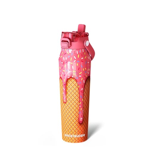 Frost Buddy 32oz Insulated Water Bottle - Straw & Chug Lid - Leak-Proof - color: Ice Cream, size: 32 Ounces