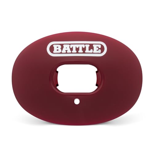 Battle Oxygen Lip Protector Mouthguard with Convertible Strap – Football and Sports Mouth Guard – Maximum Oxygen Supply – Mouthpiece Fits With or Without Braces – Impact Shield Covers Lips and Teeth - color: Maroon