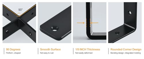 4 Pack - L 12" x H 8" x W1.5, 5mm Thick Black L Shelf Bracket, Iron Shelf Brackets, Metal Shelf Brackets, Floating Shelf, Shelf Supports with Screws - size: 12''x8'', style: Black 4 Pack