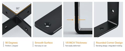 4 Pack - L 12" x H 8" x W1.5, 5mm Thick Black L Shelf Bracket, Iron Shelf Brackets, Metal Shelf Brackets, Floating Shelf, Shelf Supports with Screws - size: 12''x8'', style: Black 4 Pack