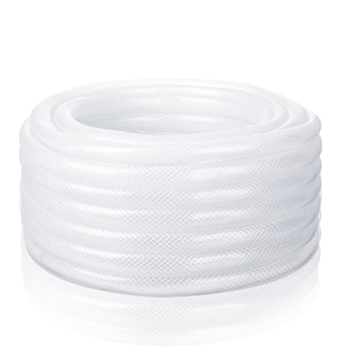 3/8" ID x 19/32" Od x 50 ft Braided PVC Tubing Reinforced Clear Vinyl Hose, Heavy Duty Flexible High Pressure PVC Braided Hose for Water Home Garden Aquarium Washing