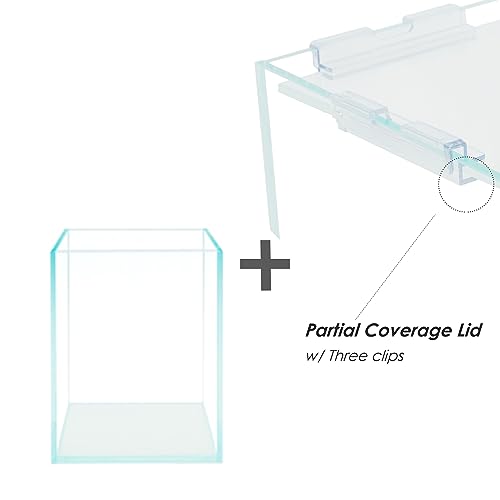 Nano Tall Rimless Frameless Extra Clear Glass Aquarium, Low Iron Glass Tank, 5mm Glass, White Leveling Mat Included, w/Lids Options - size: 5 GAL 9.8x9.8x11.8 in