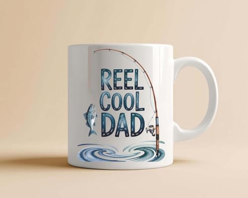 Funny Fishing Gift for Dad Mug, Reel Cool Father Coffee Cup, Fisherman Present from Kids, Fathers Day Idea, Birthday Surprise for Him, Angler Humor Drinkware (15 oz White) - color: 15 oz White